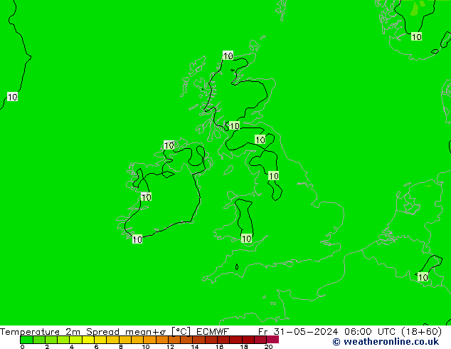 Sıcaklık Haritası 2m Spread ECMWF Cu 31.05.2024 06 UTC