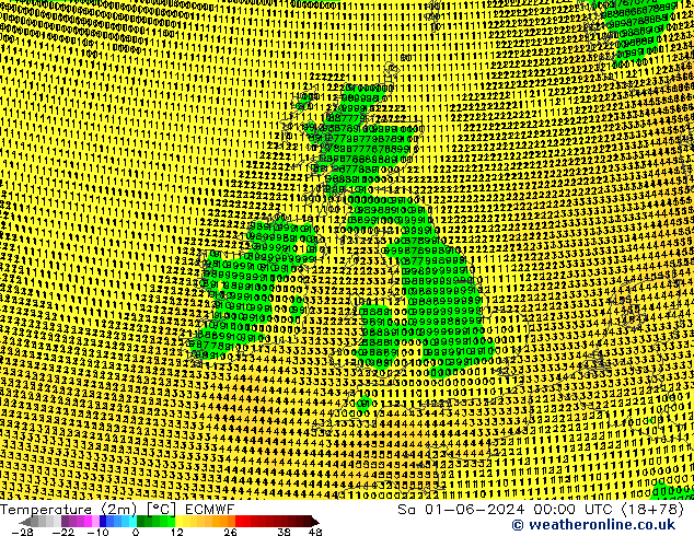 Temperature (2m) ECMWF Sa 01.06.2024 00 UTC