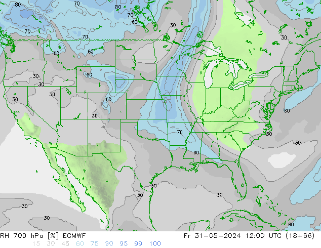 RH 700 hPa ECMWF Fr 31.05.2024 12 UTC