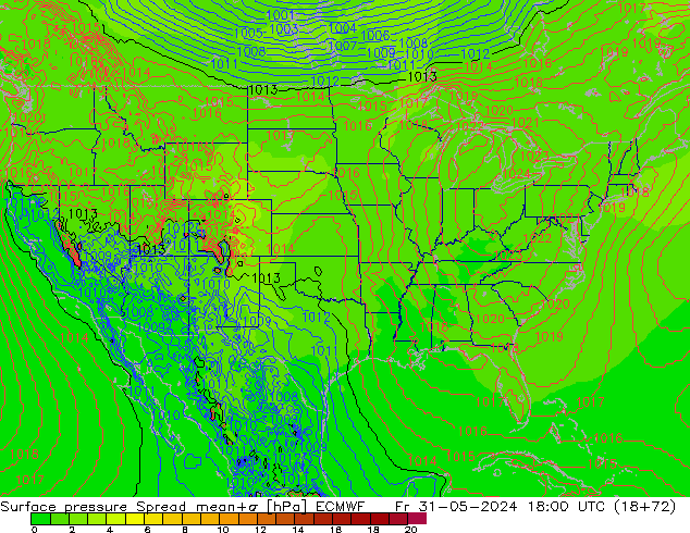 Surface pressure Spread ECMWF Fr 31.05.2024 18 UTC