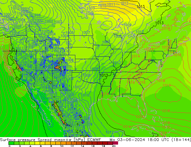 приземное давление Spread ECMWF пн 03.06.2024 18 UTC