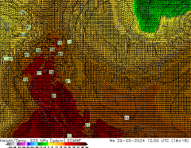 Height/Temp. 925 hPa ECMWF We 29.05.2024 12 UTC