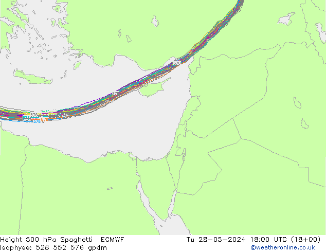 Height 500 hPa Spaghetti ECMWF Ter 28.05.2024 18 UTC