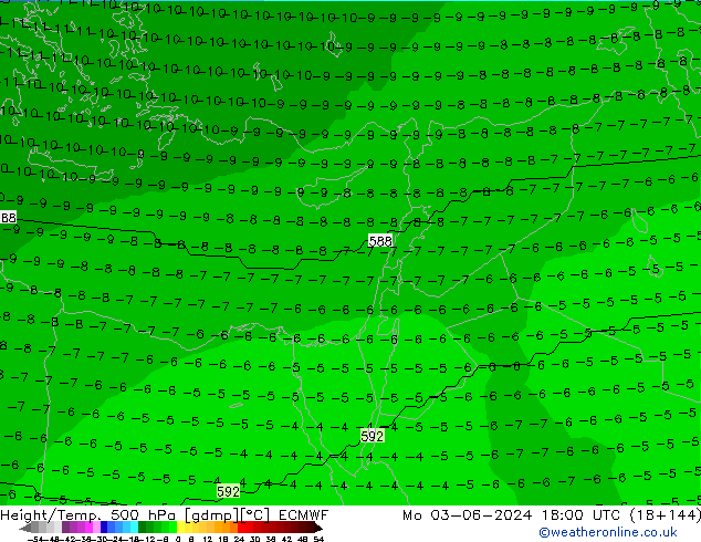 Height/Temp. 500 hPa ECMWF Po 03.06.2024 18 UTC