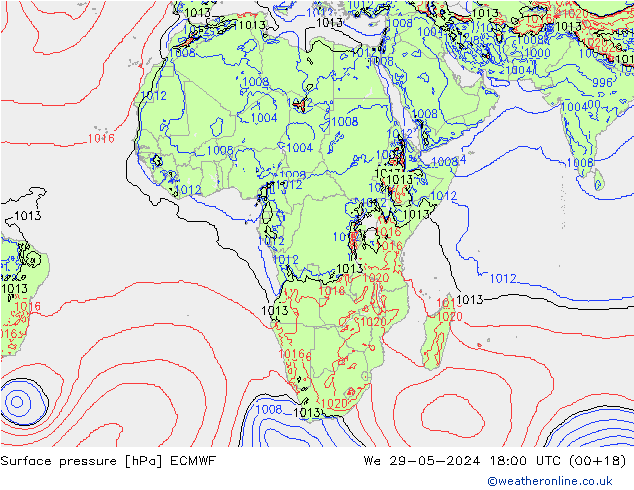 pressão do solo ECMWF Qua 29.05.2024 18 UTC