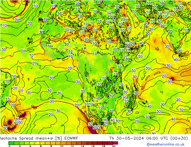 Isotachen Spread ECMWF do 30.05.2024 06 UTC