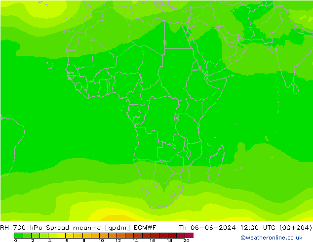 RH 700 hPa Spread ECMWF Th 06.06.2024 12 UTC