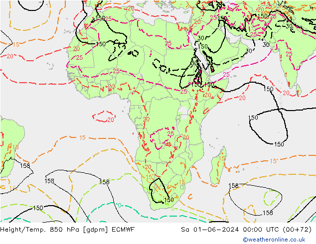 Height/Temp. 850 hPa ECMWF So 01.06.2024 00 UTC