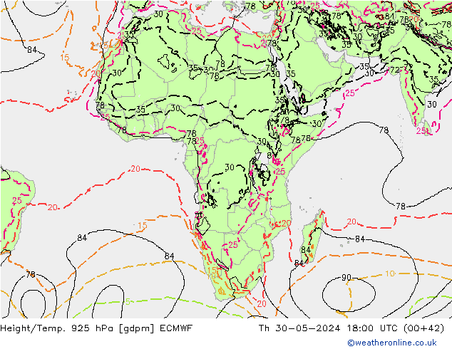 Yükseklik/Sıc. 925 hPa ECMWF Per 30.05.2024 18 UTC