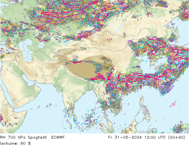 RH 700 hPa Spaghetti ECMWF Fr 31.05.2024 12 UTC