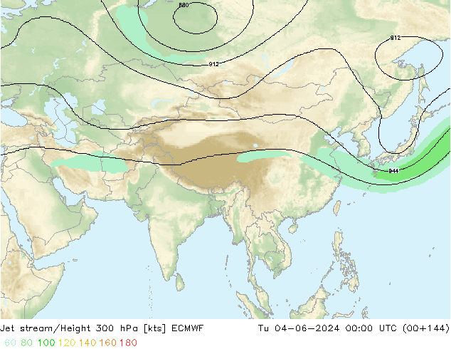 Jet stream/Height 300 hPa ECMWF Tu 04.06.2024 00 UTC