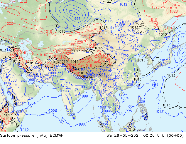 Pressione al suolo ECMWF mer 29.05.2024 00 UTC