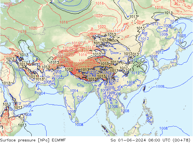 Pressione al suolo ECMWF sab 01.06.2024 06 UTC