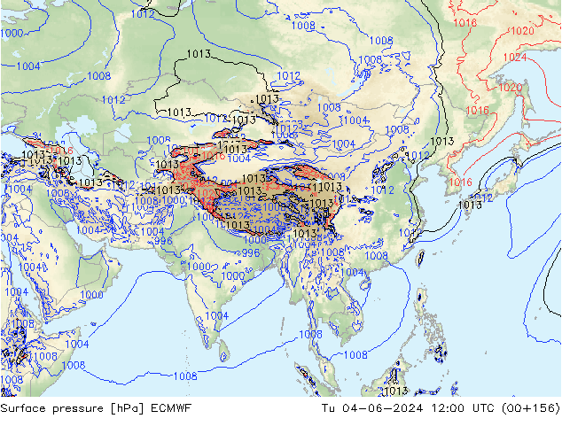 Surface pressure ECMWF Tu 04.06.2024 12 UTC