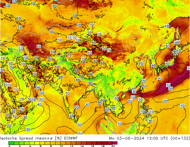 Isotachs Spread ECMWF Mo 03.06.2024 12 UTC