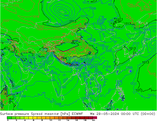 Atmosférický tlak Spread ECMWF St 29.05.2024 00 UTC