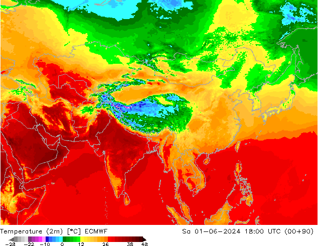 Temperatura (2m) ECMWF sab 01.06.2024 18 UTC