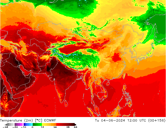 Temperatuurkaart (2m) ECMWF di 04.06.2024 12 UTC