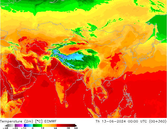 Temperature (2m) ECMWF Th 13.06.2024 00 UTC