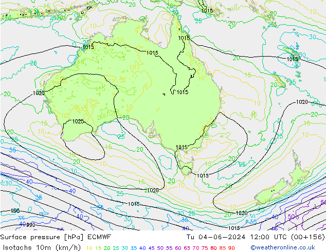 Eşrüzgar Hızları (km/sa) ECMWF Sa 04.06.2024 12 UTC