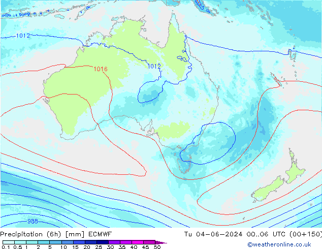 Totale neerslag (6h) ECMWF di 04.06.2024 06 UTC