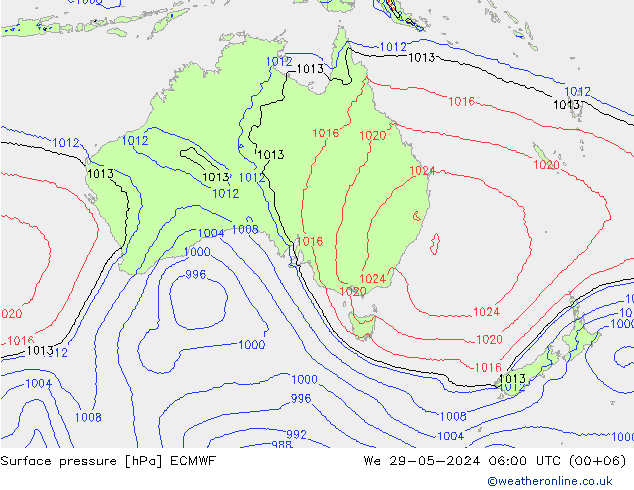 Surface pressure ECMWF We 29.05.2024 06 UTC