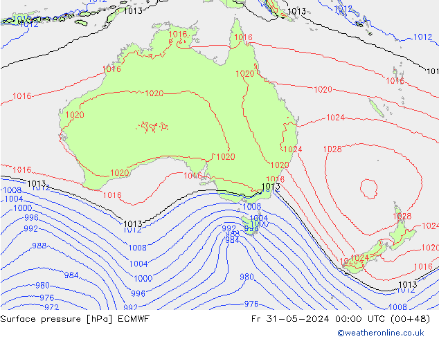 pressão do solo ECMWF Sex 31.05.2024 00 UTC