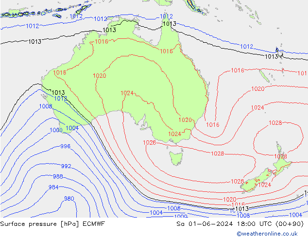 Presión superficial ECMWF sáb 01.06.2024 18 UTC