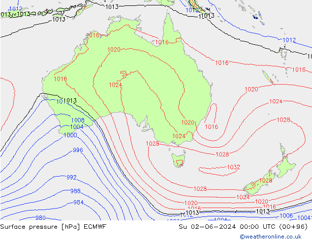 Yer basıncı ECMWF Paz 02.06.2024 00 UTC