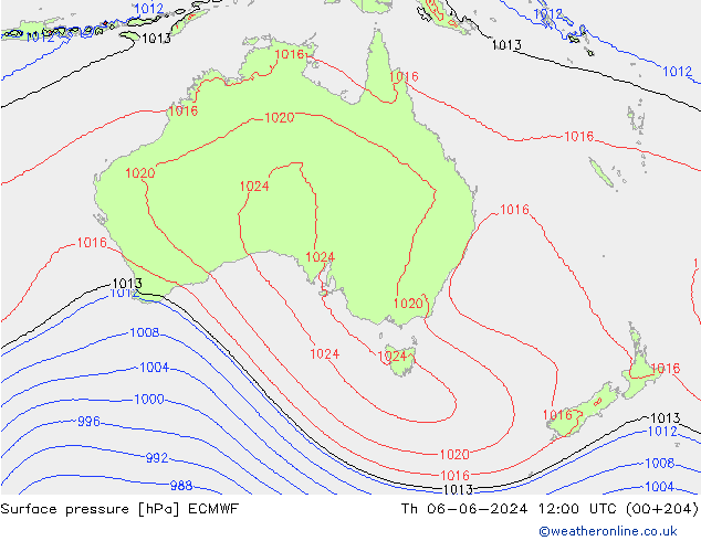 Surface pressure ECMWF Th 06.06.2024 12 UTC