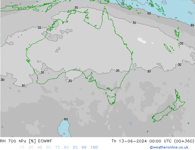 RH 700 hPa ECMWF Th 13.06.2024 00 UTC