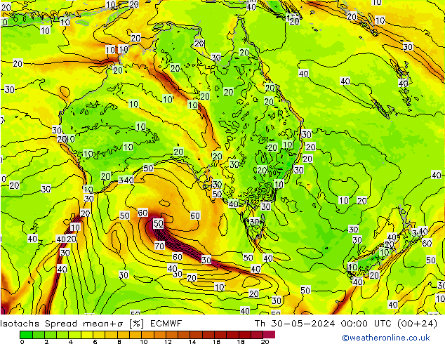 Isotachs Spread ECMWF Th 30.05.2024 00 UTC