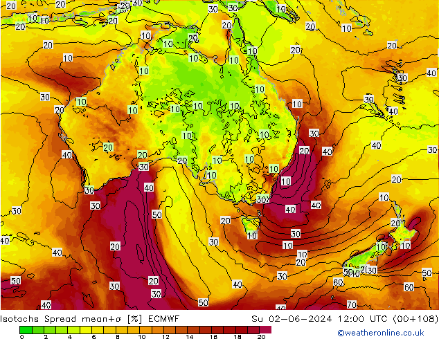 Isotachs Spread ECMWF Su 02.06.2024 12 UTC