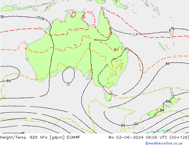 Yükseklik/Sıc. 925 hPa ECMWF Pzt 03.06.2024 06 UTC