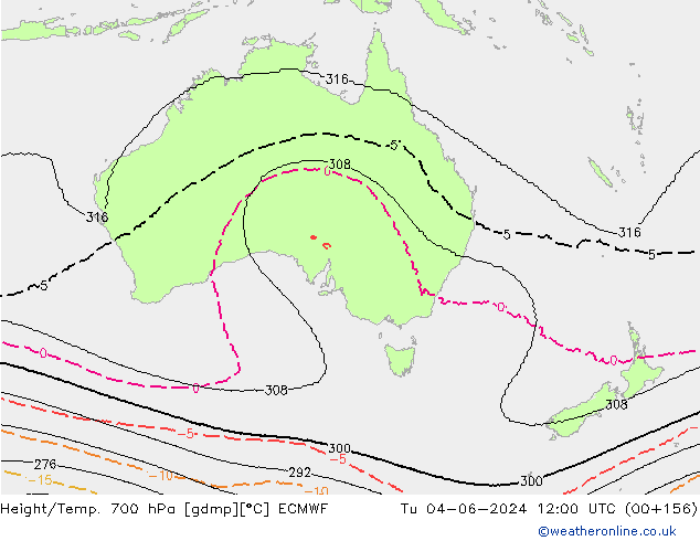 Height/Temp. 700 hPa ECMWF mar 04.06.2024 12 UTC