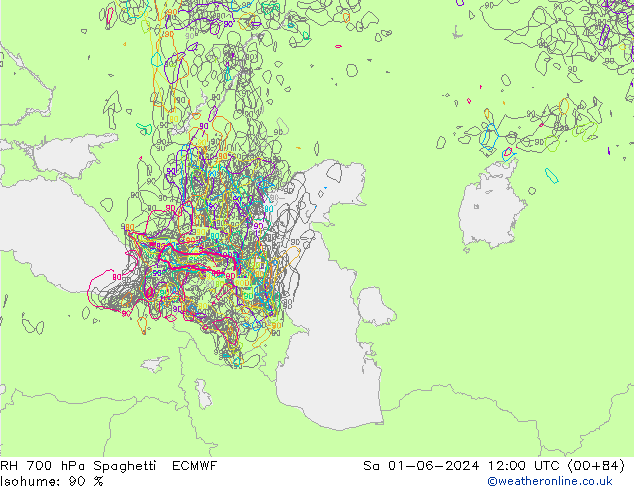 RV 700 hPa Spaghetti ECMWF za 01.06.2024 12 UTC