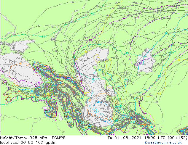 Height/Temp. 925 hPa ECMWF Ter 04.06.2024 18 UTC