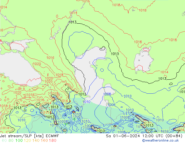 Jet stream/SLP ECMWF Sa 01.06.2024 12 UTC