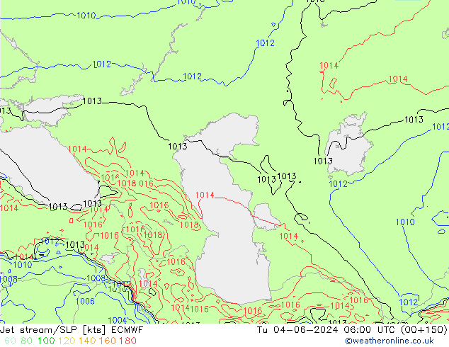 Jet stream/SLP ECMWF Tu 04.06.2024 06 UTC