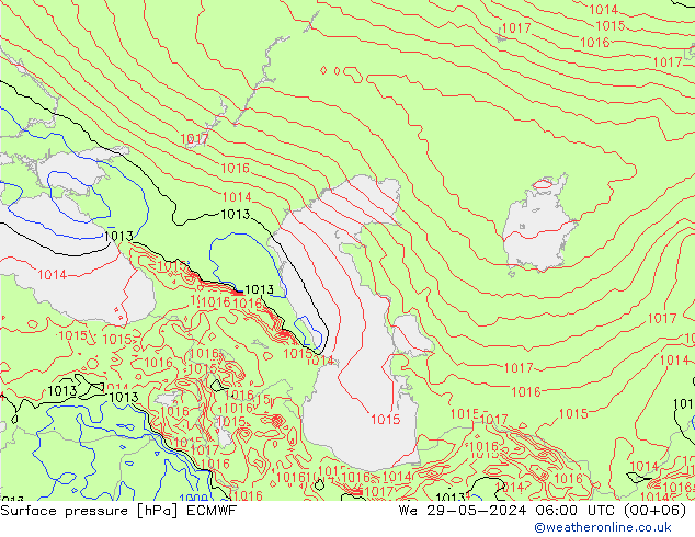 pressão do solo ECMWF Qua 29.05.2024 06 UTC