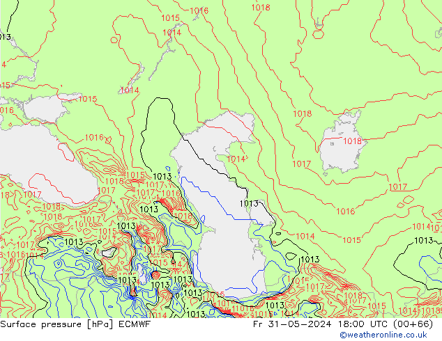 pressão do solo ECMWF Sex 31.05.2024 18 UTC