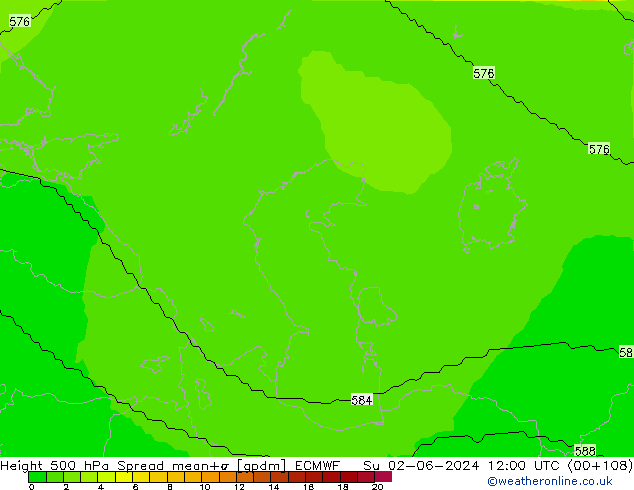 Height 500 hPa Spread ECMWF nie. 02.06.2024 12 UTC