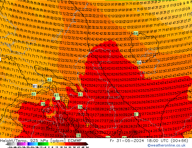 Height/Temp. 925 hPa ECMWF Sex 31.05.2024 18 UTC