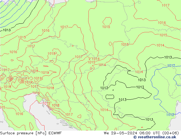 Presión superficial ECMWF mié 29.05.2024 06 UTC