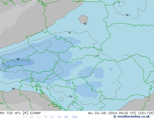 RH 700 hPa ECMWF pon. 03.06.2024 06 UTC