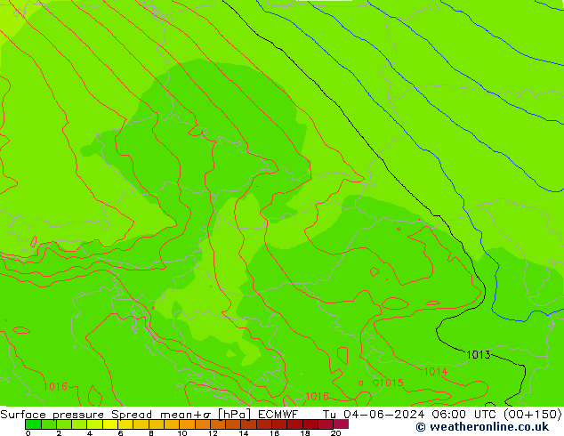 приземное давление Spread ECMWF вт 04.06.2024 06 UTC