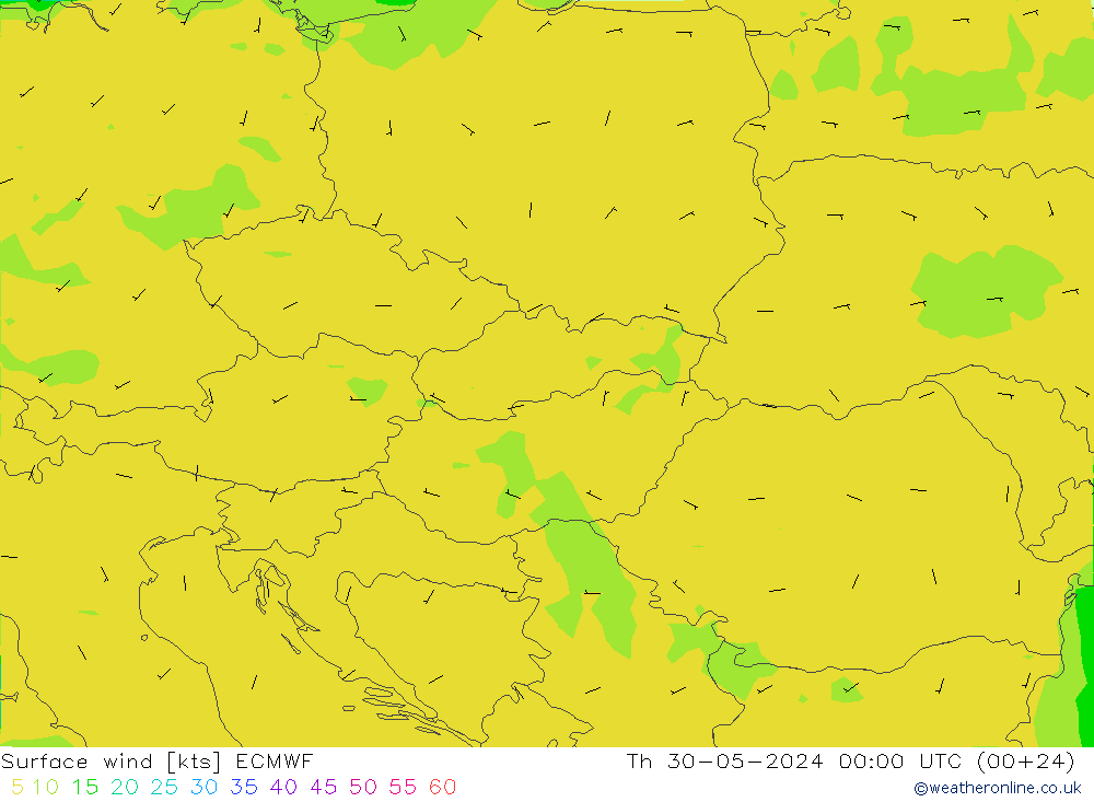 Vento 10 m ECMWF gio 30.05.2024 00 UTC