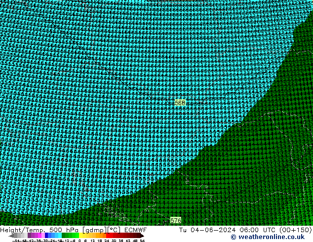 Height/Temp. 500 hPa ECMWF Út 04.06.2024 06 UTC