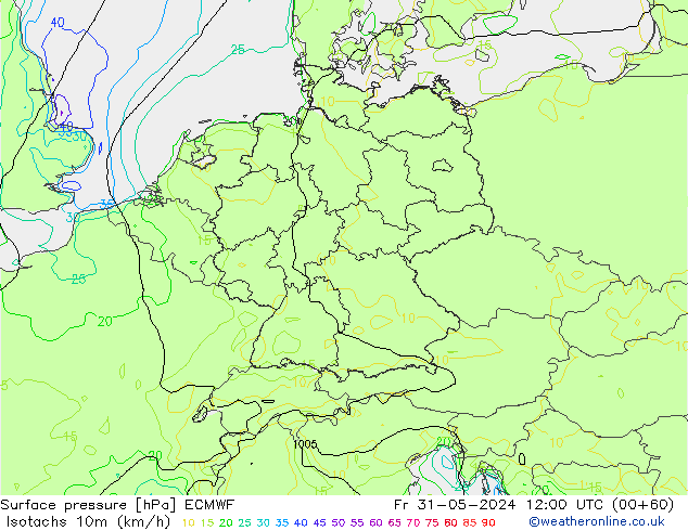 Isotachen (km/h) ECMWF vr 31.05.2024 12 UTC
