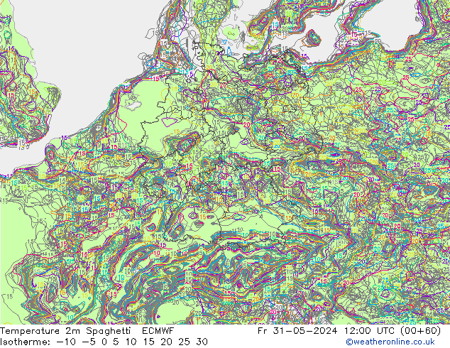 mapa temperatury 2m Spaghetti ECMWF pt. 31.05.2024 12 UTC